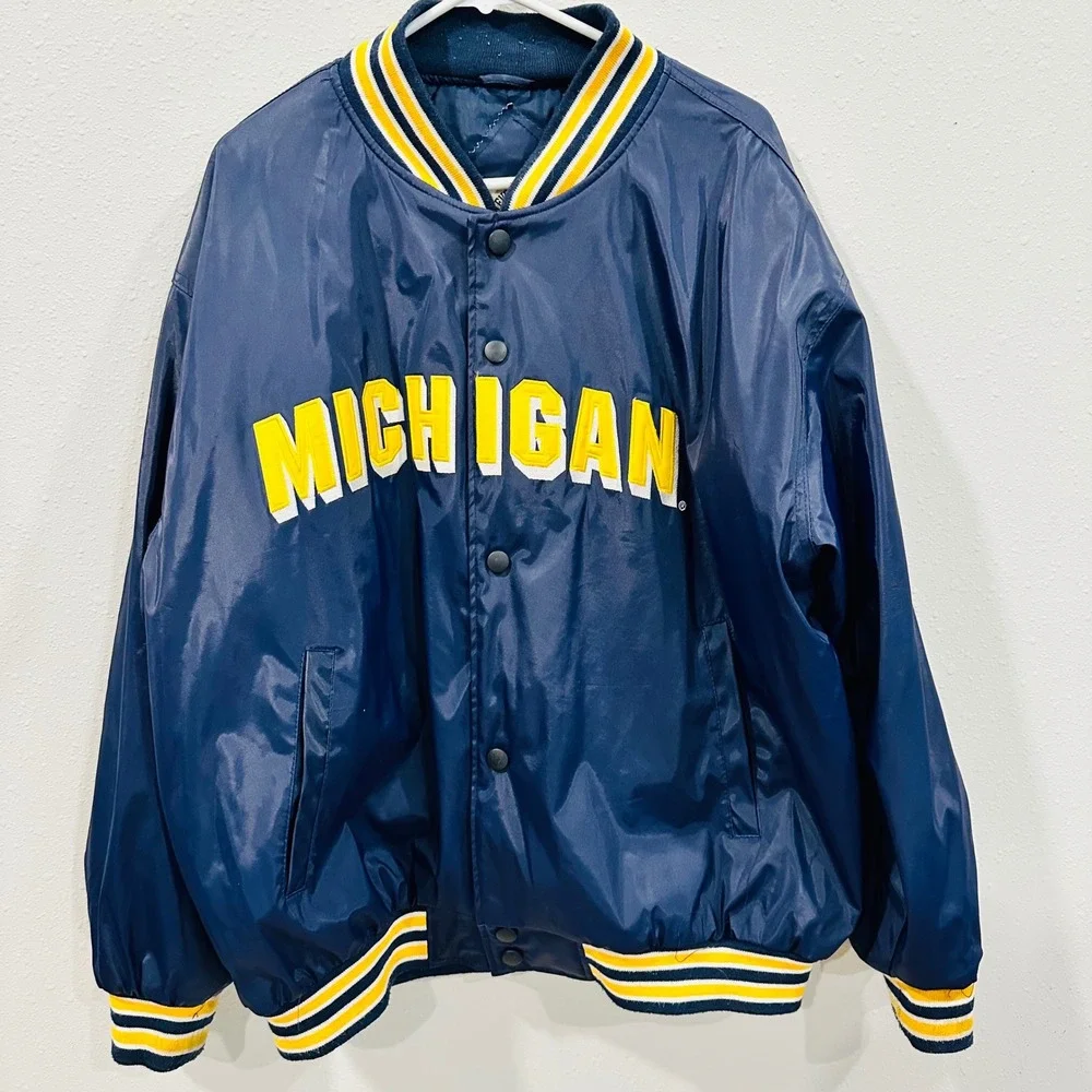 Vintage Steve Barrys Michigan Wolverines Satin Bomber Varsity Jacket Mens XL Y2K